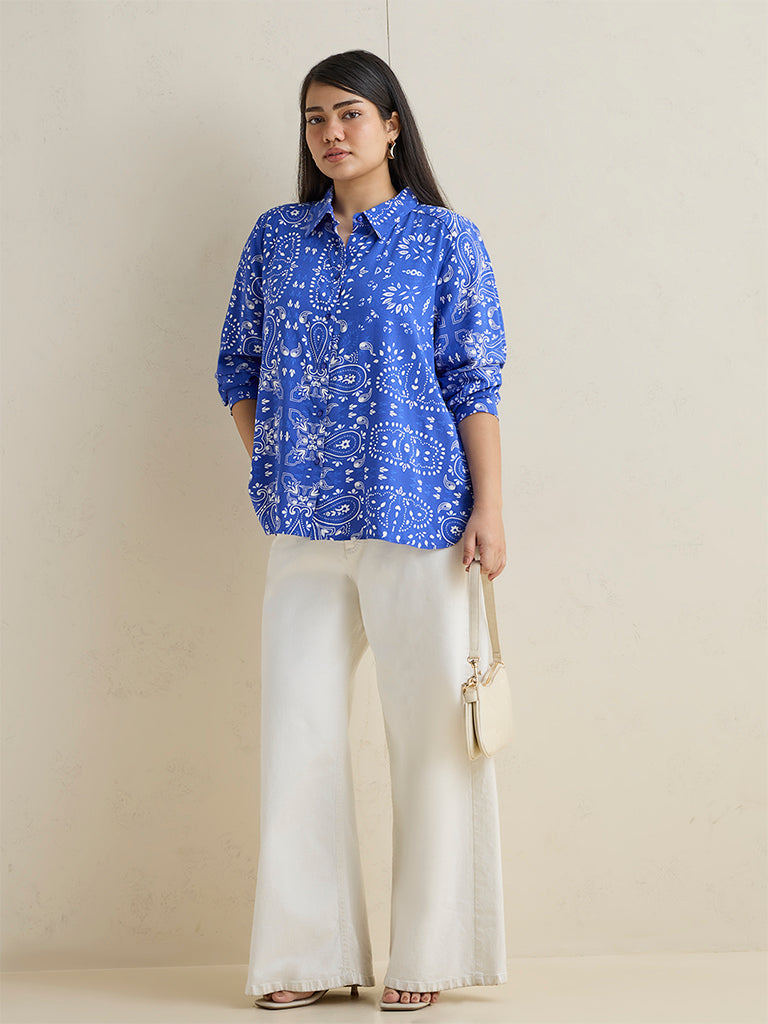 Gia Blue Paisley Printed Shirt