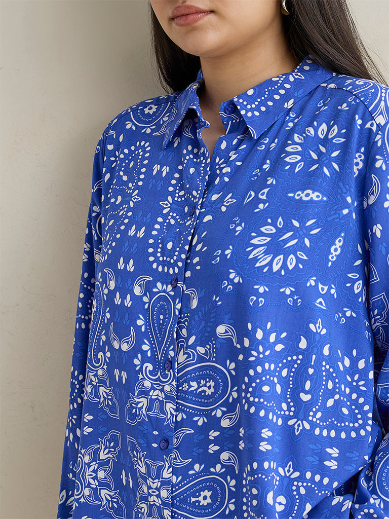 Gia Blue Paisley Printed Shirt