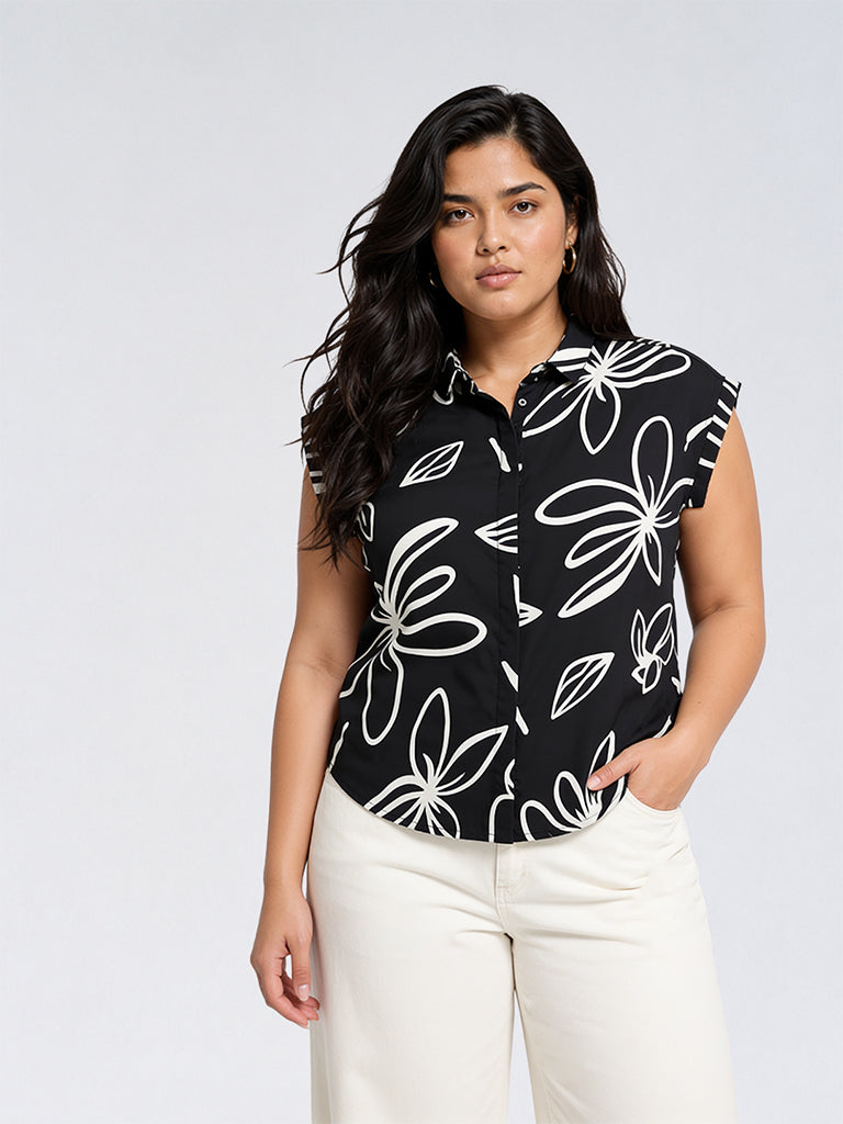 Gia Black Floral Printed Blouse