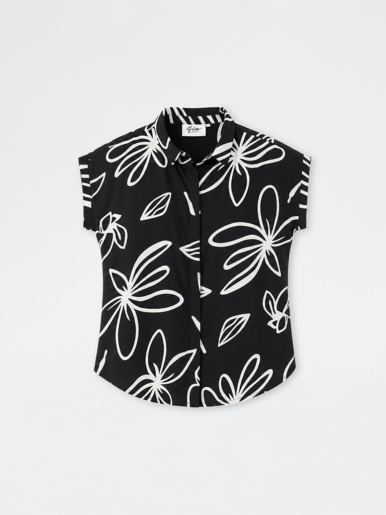 Gia Black Floral Printed Blouse