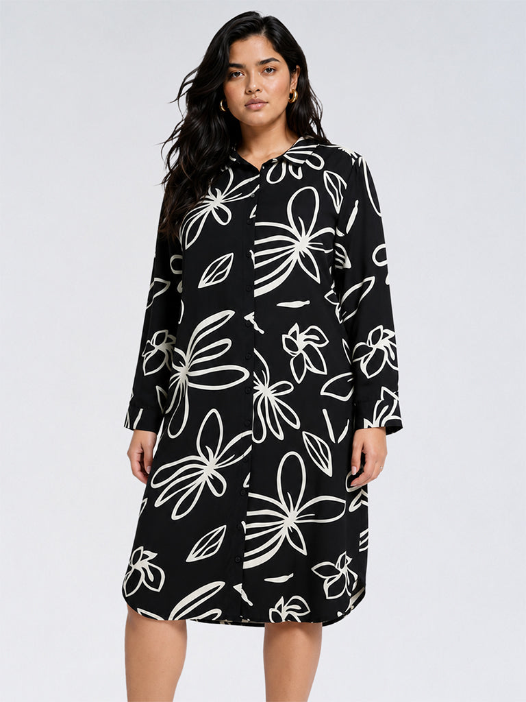 Gia Black Floral Printed Shirt Dress