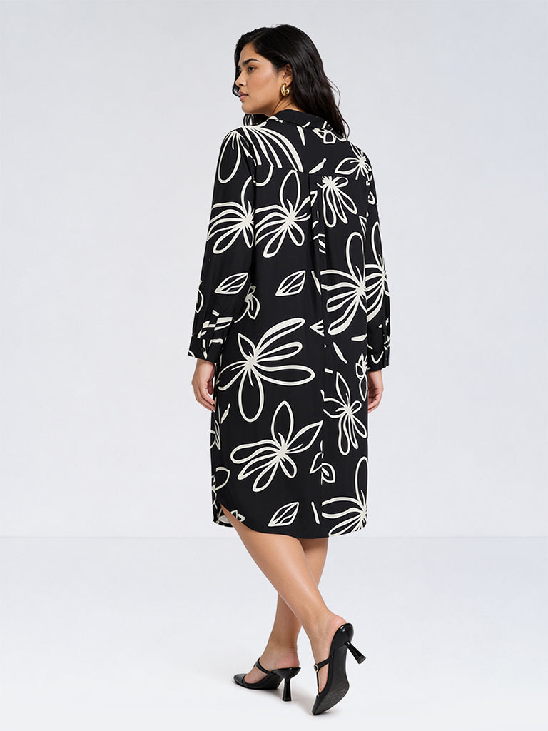 Gia Black Floral Printed Shirt Dress
