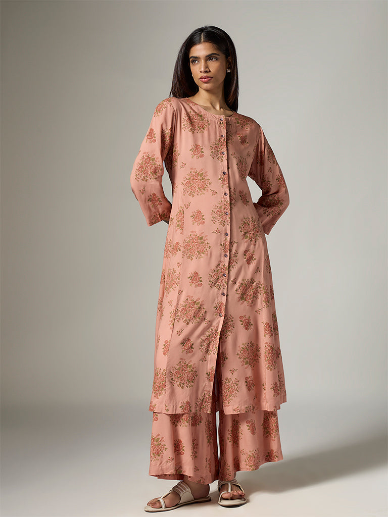 Zuba Peach Floral Design Pants