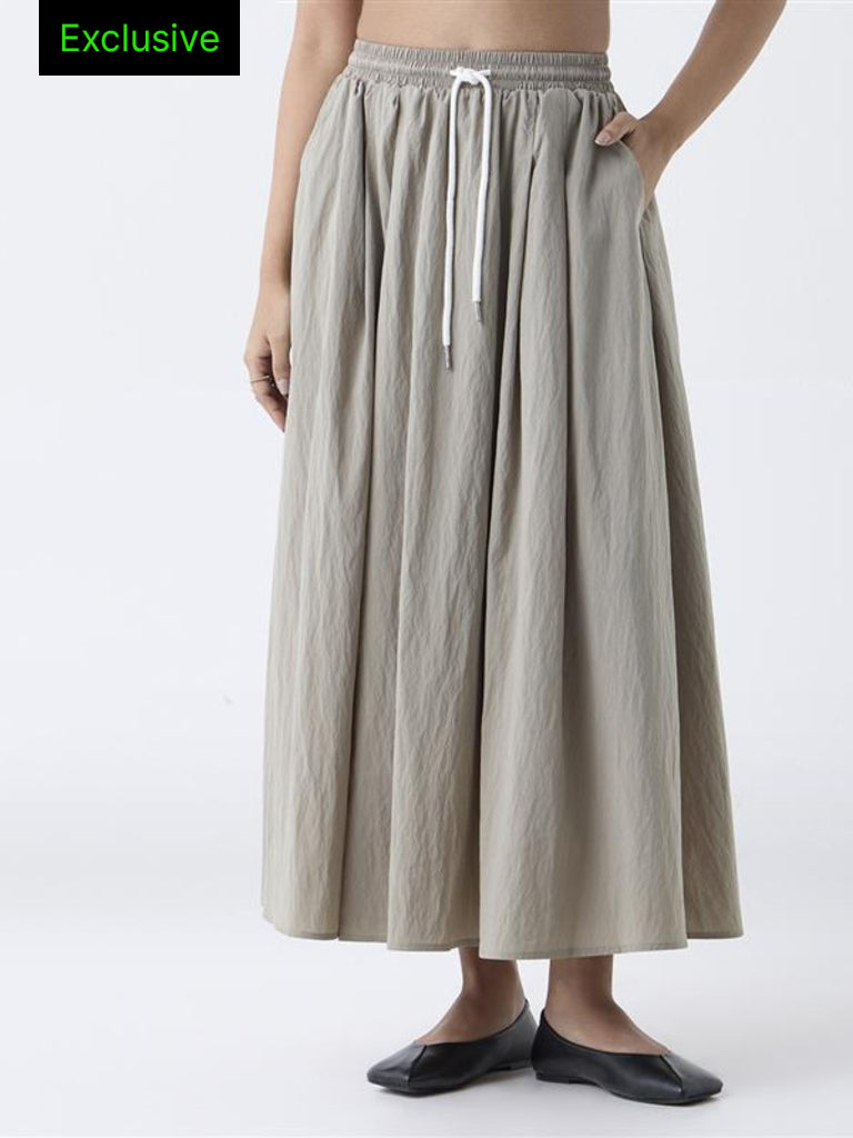 LOV Sage Solid High-Rise Skirt-Online Exclusive