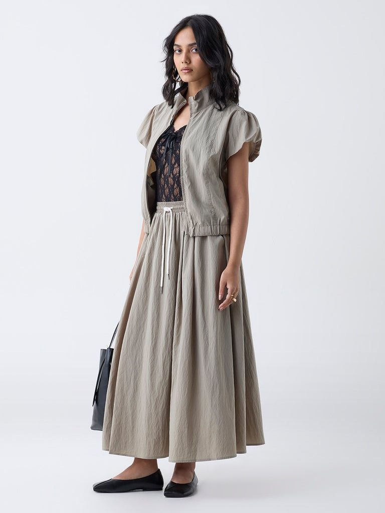 LOV Sage Solid High-Rise Skirt-Online Exclusive