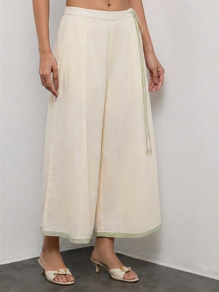 Utsa Off-White Floral Printed Cotton Pants