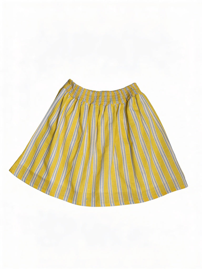 Utsa Kids Girls Yellow Striped Cotton Flared Skirt - (8-14 yrs)